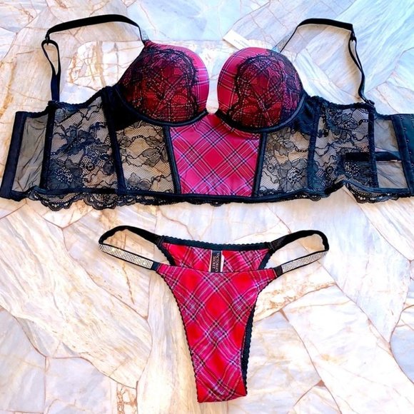 2 Pc Set: XS Panty + 34B VS VERY SEXY Bombshell Add-2-Cups Push-Up Corset - Picture 1 of 14